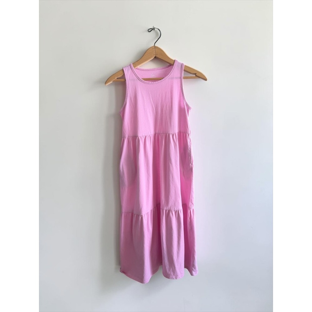 Wonder Nation Girls Pink Tiered Midi Dress Tank Sleeveless Pockets Size L 10-12